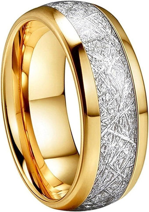 Men's 8mm Tungsten Beveled Edges Meteorite Inspired Comfort-Fit Wedding Band